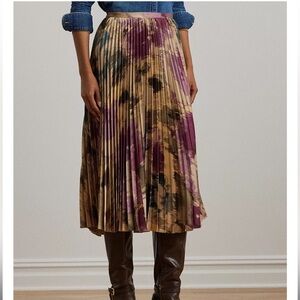 NEW Lauren Ralph Lauren Women's Pleated Satin Midi Skirt
